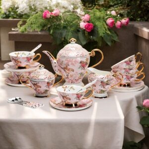 Pink Bird English Tea Set Bone China Teapot Set