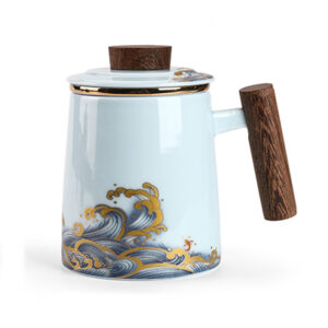 Tumbling Waves Tea Mug with Infuser and Lid 15 OZ