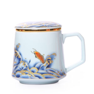 Carp Waves Steep Tea Mug with Infuser and Lid 14.5 OZ