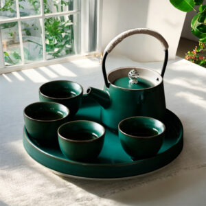 Minimalist Japanese Tea Set Ceramic Teapot Set with Tray