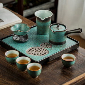 Green Lotus Japanese Gongfu Tea Set with Tray
