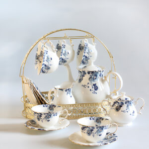 Floral English Tea Set with Rack Porcelain Teapot Set