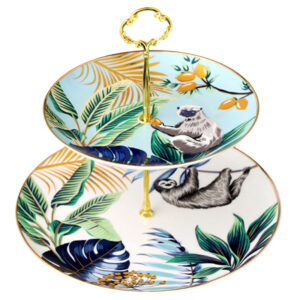 2-Tier Jungle Cake Stand Porcelain Serving Tray