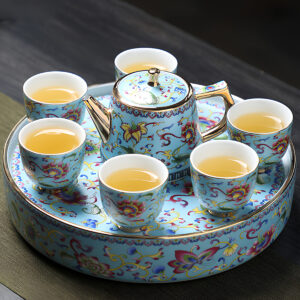 Enamel Chinese Tea Set with Tray Porcelain