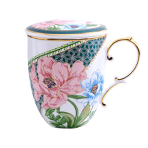 Peony Butterfly Bone China Mug with Lid