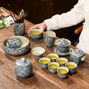Vintage Chinese Gongfu Tea Set Porcelain Blue and White