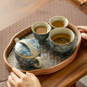 Floral Chinese Tea Set Ceramic Blue and White