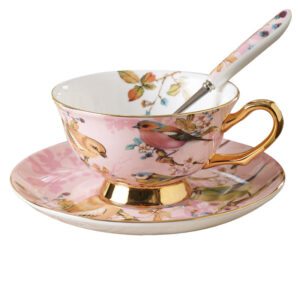 Pink Bird Tea Cup and Saucer Set Bone China