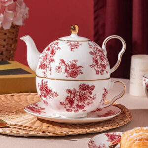 Rose Tea for One Set Porcelain Teapot Set Red