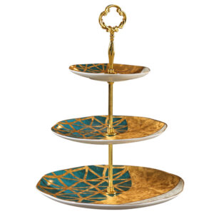 Luxury Cupcake Stand Bone China Tiered Server Golden Green