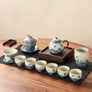 Butterfly Chinese Gongfu Tea Set Porcelain Blue and White
