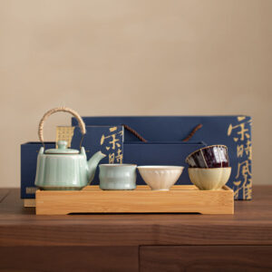 Vintage Chinese Ceramic Tea Set with Tray