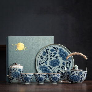 Classic Blue and White Japanese Tea Set with Tray