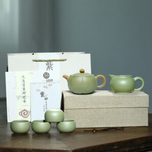 Handcrafted Chinese Yixing Tea Set Green Zisha Teapot Cup Set