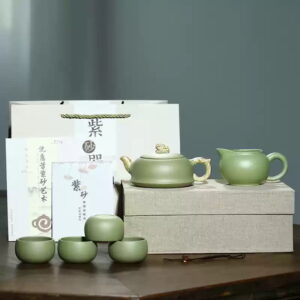 Lion Chinese Yixing Tea Set Green Zisha Teapot and Cup Set