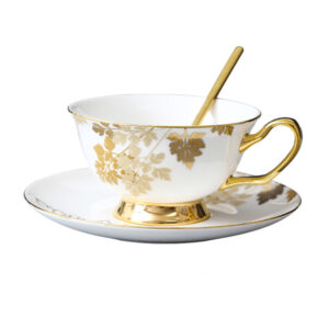 Gold Leaf Tea Cup and Saucer Set Bone China