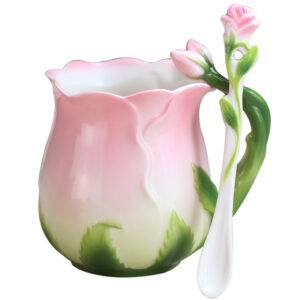 Creative Rose Coffee Cup With Spoon Bone China