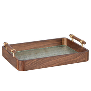 Walnut Tempered Glass Tea Tray Rectangular Fruit Tray