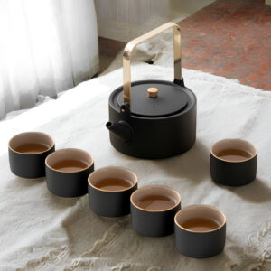 Black Japanese Tea Set Ceramic Teapot Set 7 Pieces